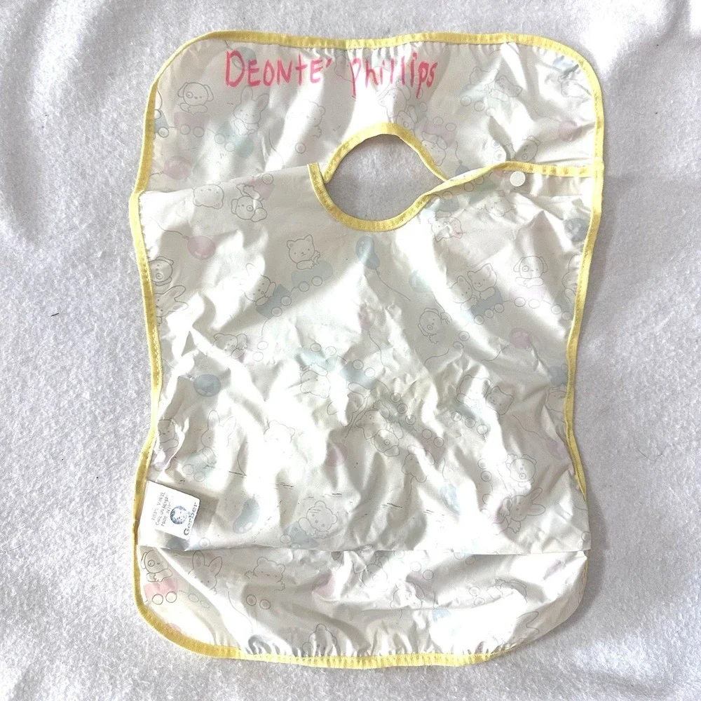 Vintage Gerber Toddler Snap On‎ Vinyl Bib Crumb Catcher Pocket Bunny Train